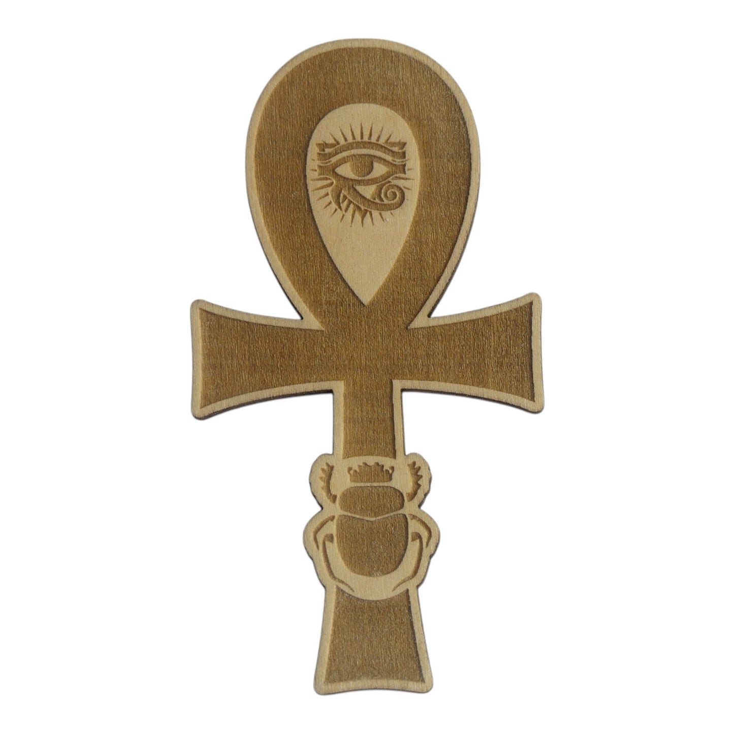 Croix de Hank oeil d'horus et Scarabé rechargement fleur de vie , ésotérisme , symbole sacrés, bien être lithothérapie fabrication francaise et artisanale en gravure et découpe laser