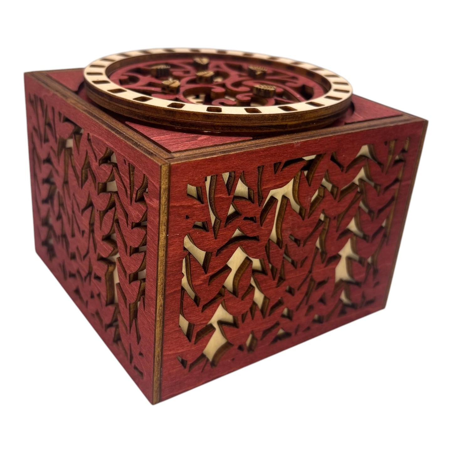 Boite en bois avec mécanisme d'engrenage pour bijoux, secrets, trésors décoration intérieur sans casse tete fabrication francaise et artisanale en gravure et decoupe laser