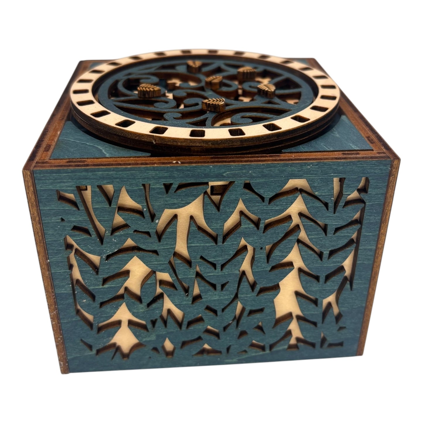 Boite en bois avec mécanisme d'engrenage sans casse tête décoration intérieur fabrication française et artisanal boite bijoux, secrets trésors en gravure et découpe laser