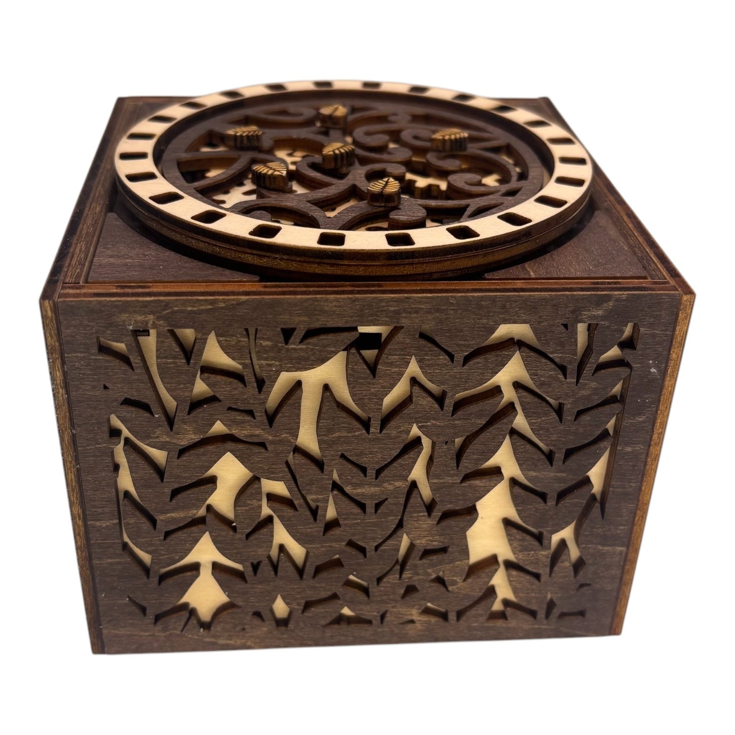 Boite en bois engrenage et mecanisme sans casse tete , décoration intérieur pour bijoux secrets trésors en gravure et decoupe laser fabriation francaise et artisanale