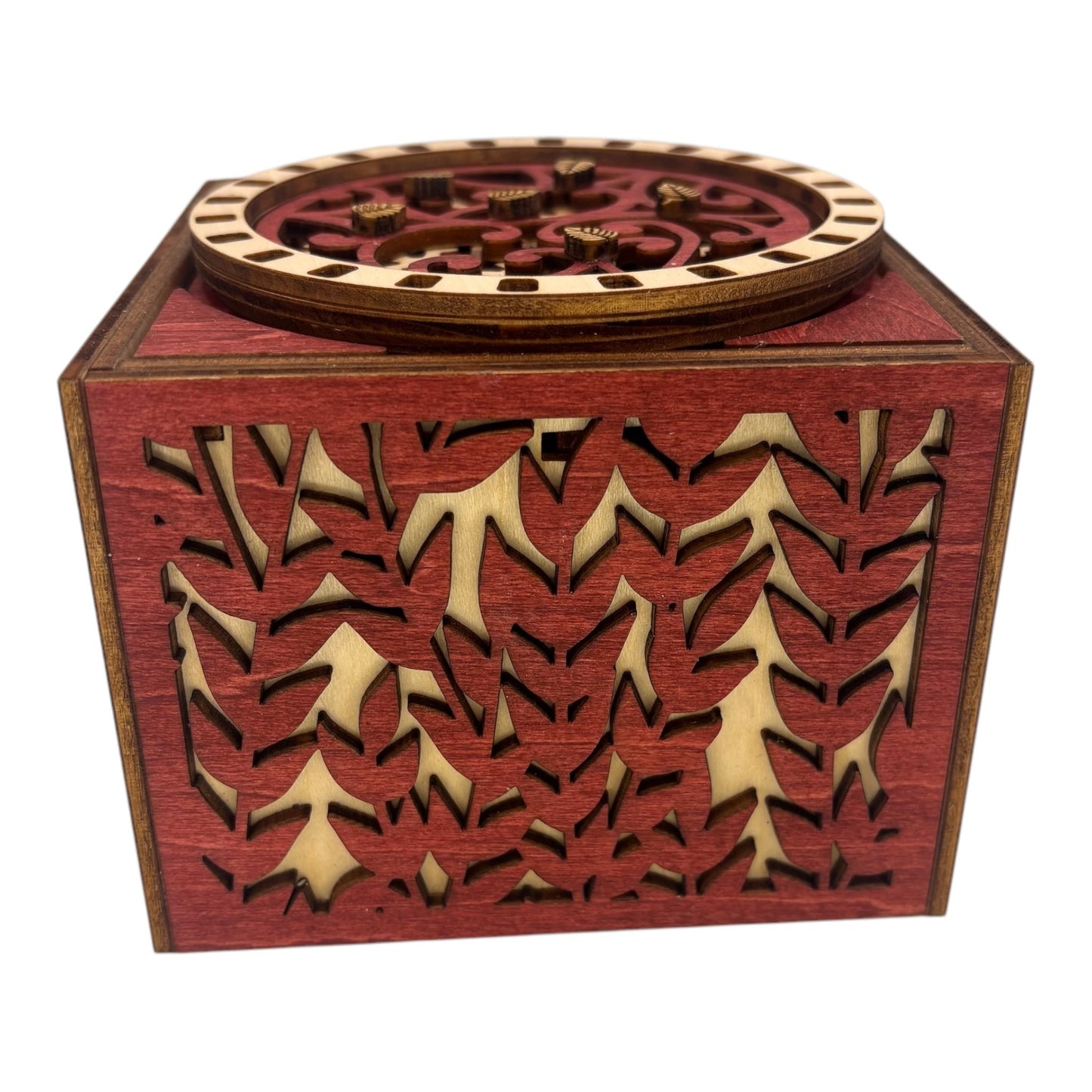 Boite en bois , mécanisme engrenage sans casse tete decoration interieur pour bijoux ,secrets , trésors en decoupe et gravure laser fabrication francaise artisanale