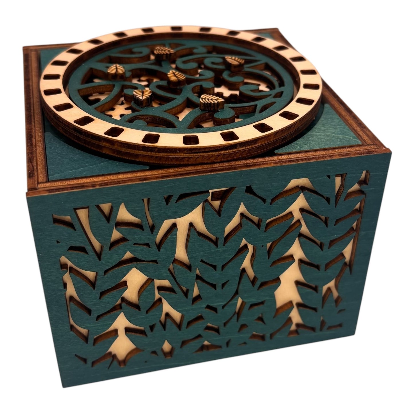 boite en bois avec mécanisme d'engrenage sans casse tete , decoration intérieur boite à bijoux secrets trésors fabrication francaise et artisanale en gravure et decoupe laser