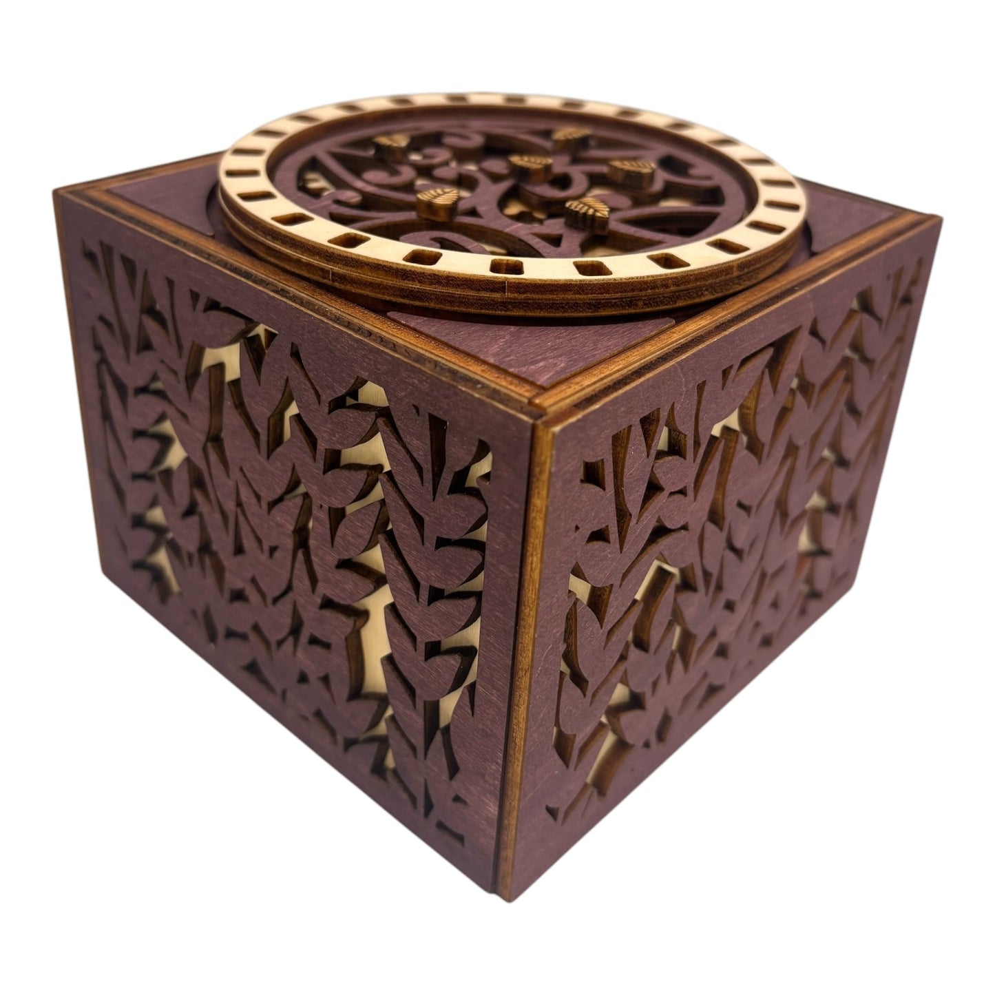 Boite en bois avec mécanisme engrenage sans casse tête pour secrets trésors bijoux décoration intérieur en découpe et gravures laser fabrication francaise et artisanale