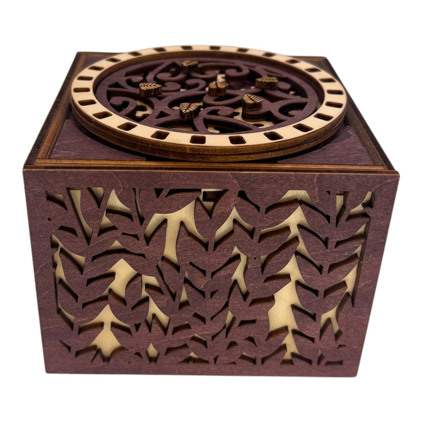 Boite en bois avec mécanisme engrenage sans casse tête décoration intérieur boite bijoux trésors secrets en gravure et découpe laser fabrication francaise et artisanale