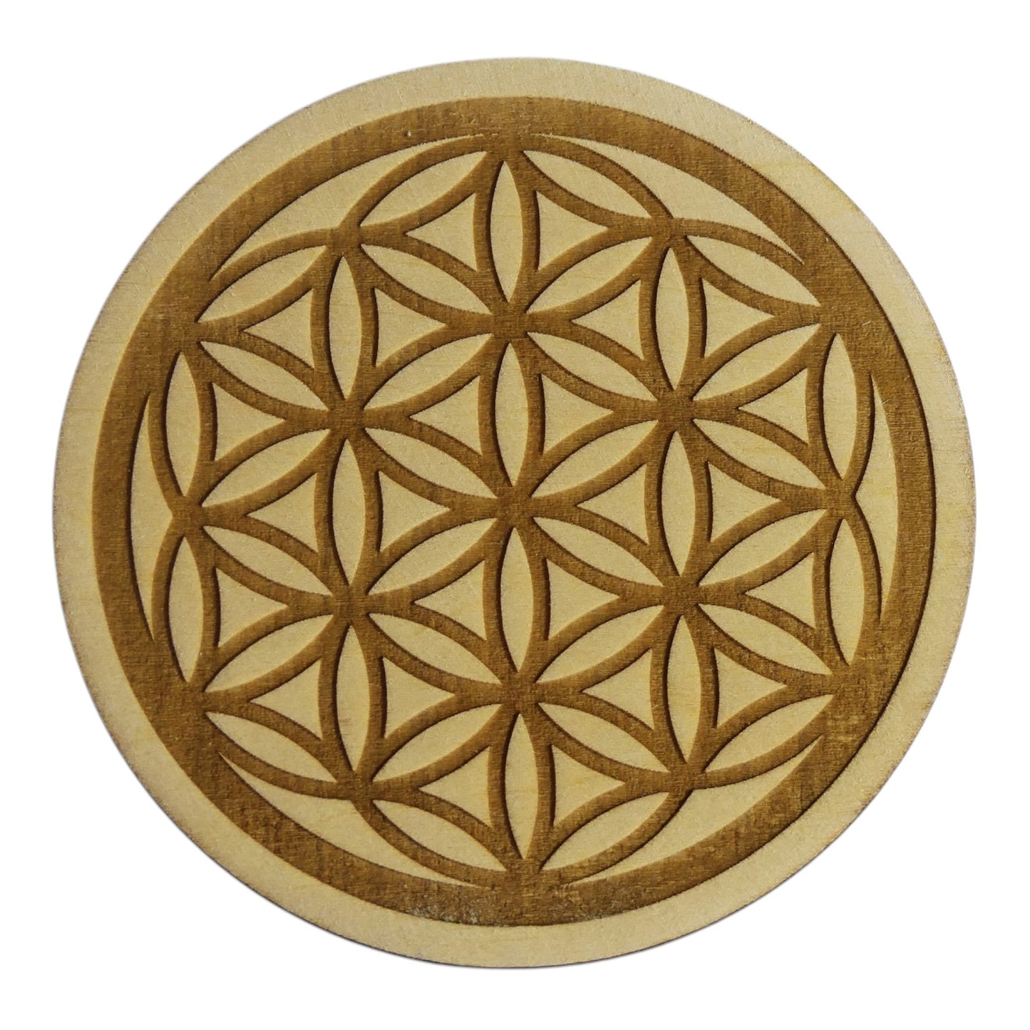 Fleur de vie 2 pétales plaque de rechargement fleur de vie , ésotérisme , symbole sacrés, bien être lithothérapie fabrication francaise et artisanale en gravure et découpe laser