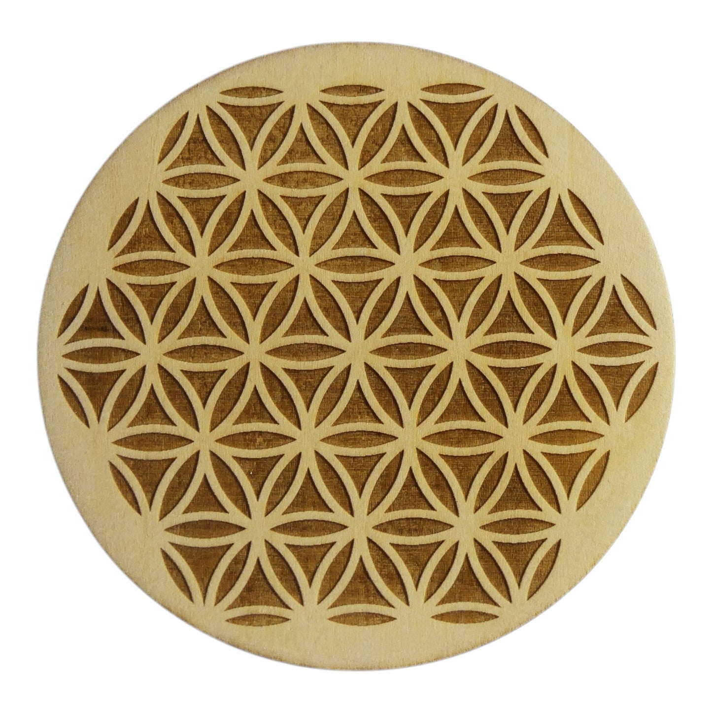 Fleur de vie gravé sans contour plaque de rechargement fleur de vie , ésotérisme , symbole sacrés, bien être lithothérapie fabrication francaise et artisanale en gravure et découpe laser