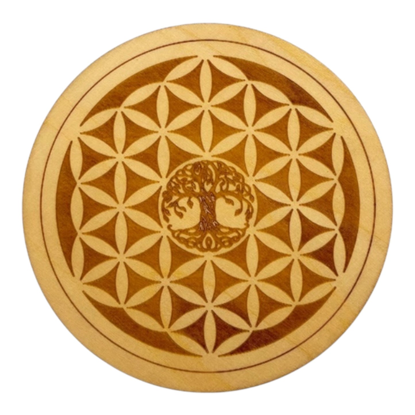 fleur de vie gravé arbre de vie rechargement fleur de vie , ésotérisme , symbole sacrés, bien être lithothérapie fabrication francaise et artisanale en gravure et découpe laser