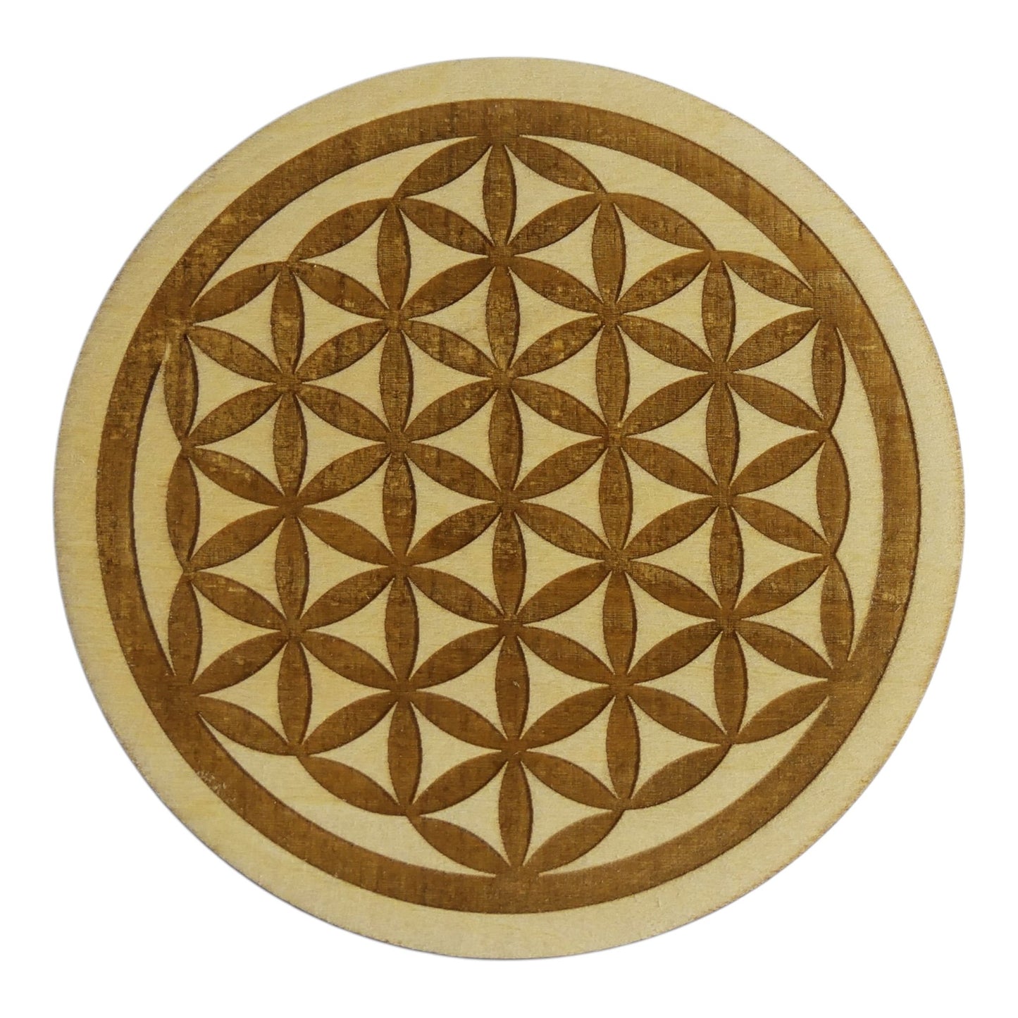 Fleur de vie pleine gravé plaque de rechargement fleur de vie , ésotérisme , symbole sacrés, bien être lithothérapie fabrication francaise et artisanale en gravure et découpe laser