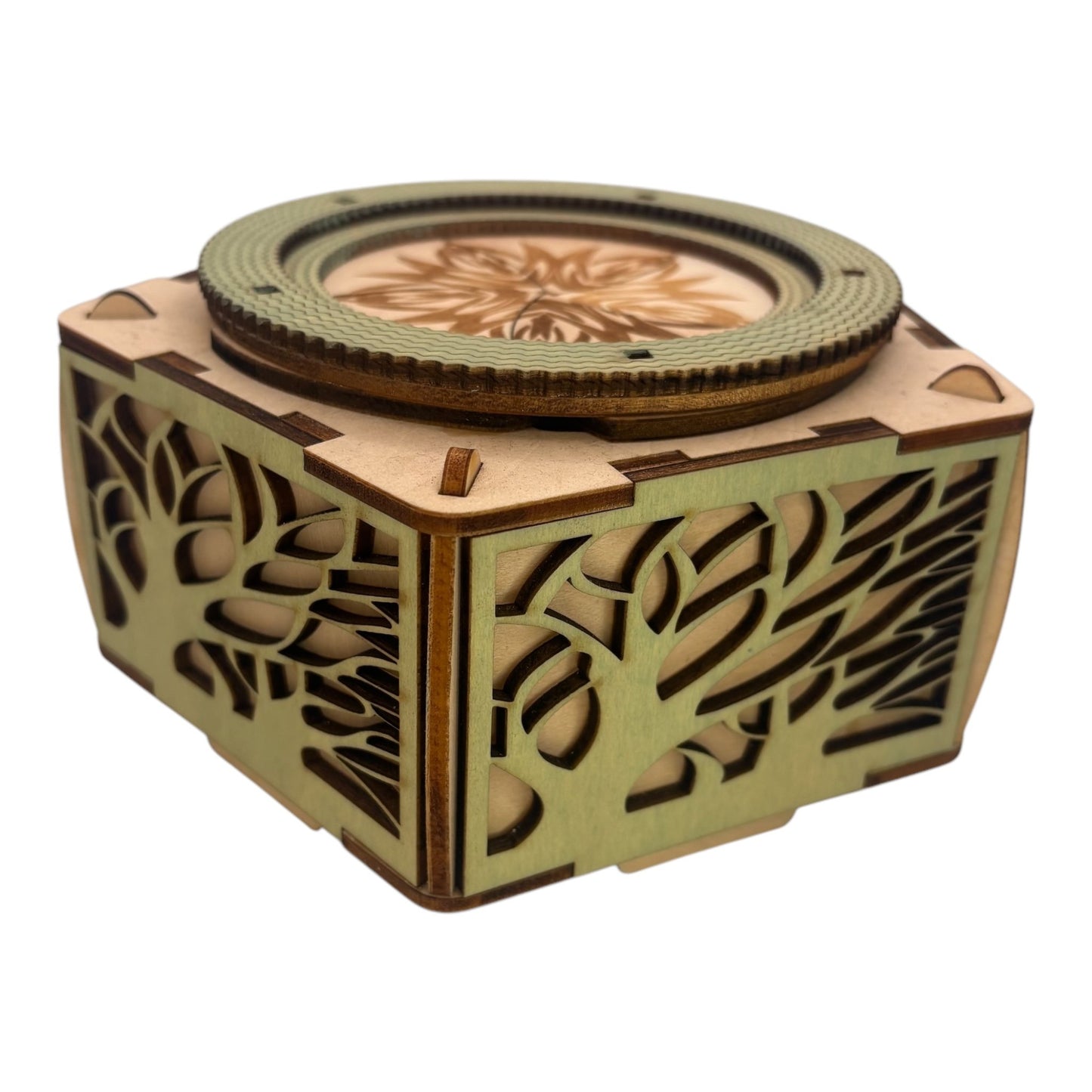 Boite en bois pour bijoux secret trésors avec mécanisme et engrenages cachés sans casse tete décoration intérieur en decoupe et gravure laser de fabrication francaise et artisanale