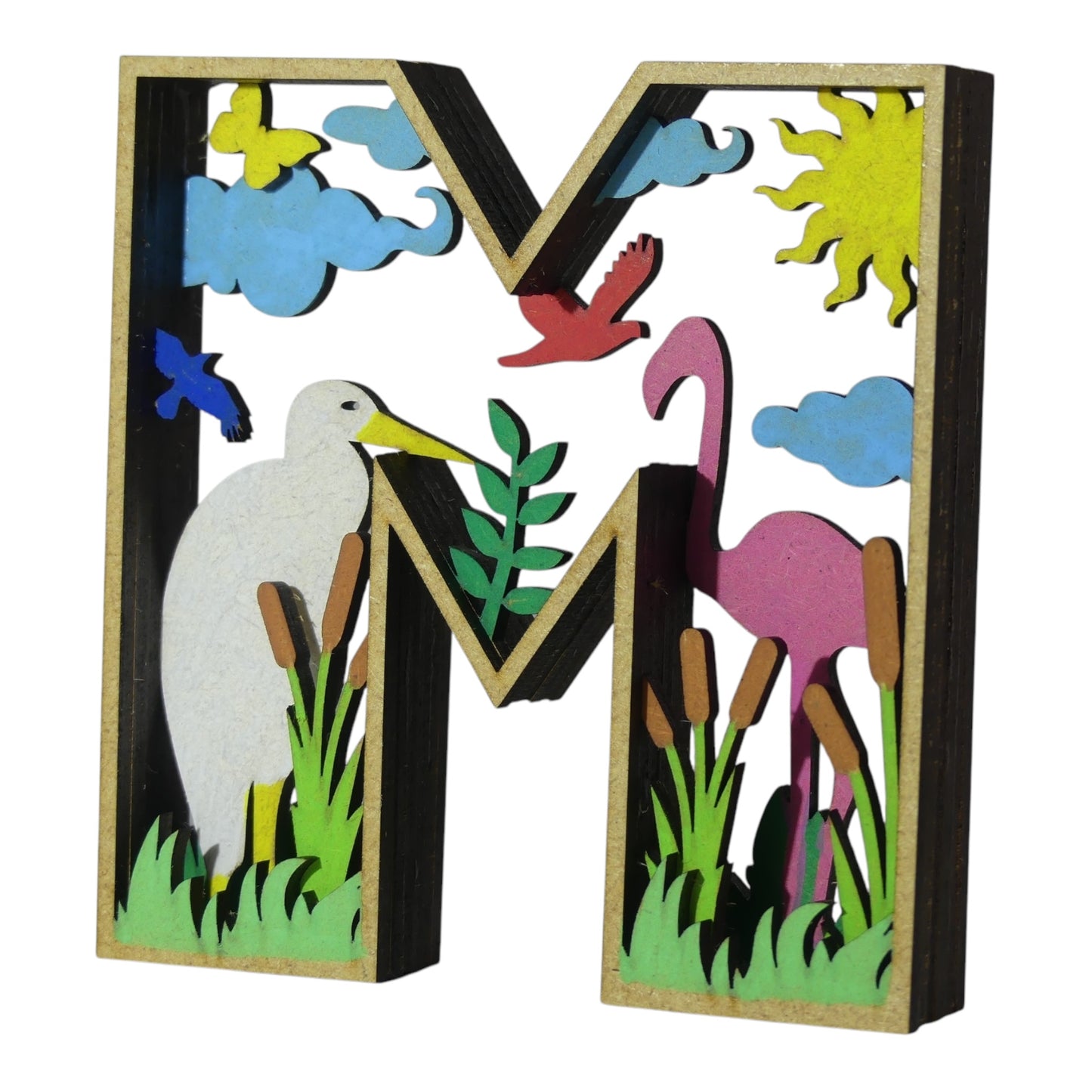 Lettre décorative en 3D avec animaux en découpe et gravure laser fabrication française et artisanale décoration intérieur