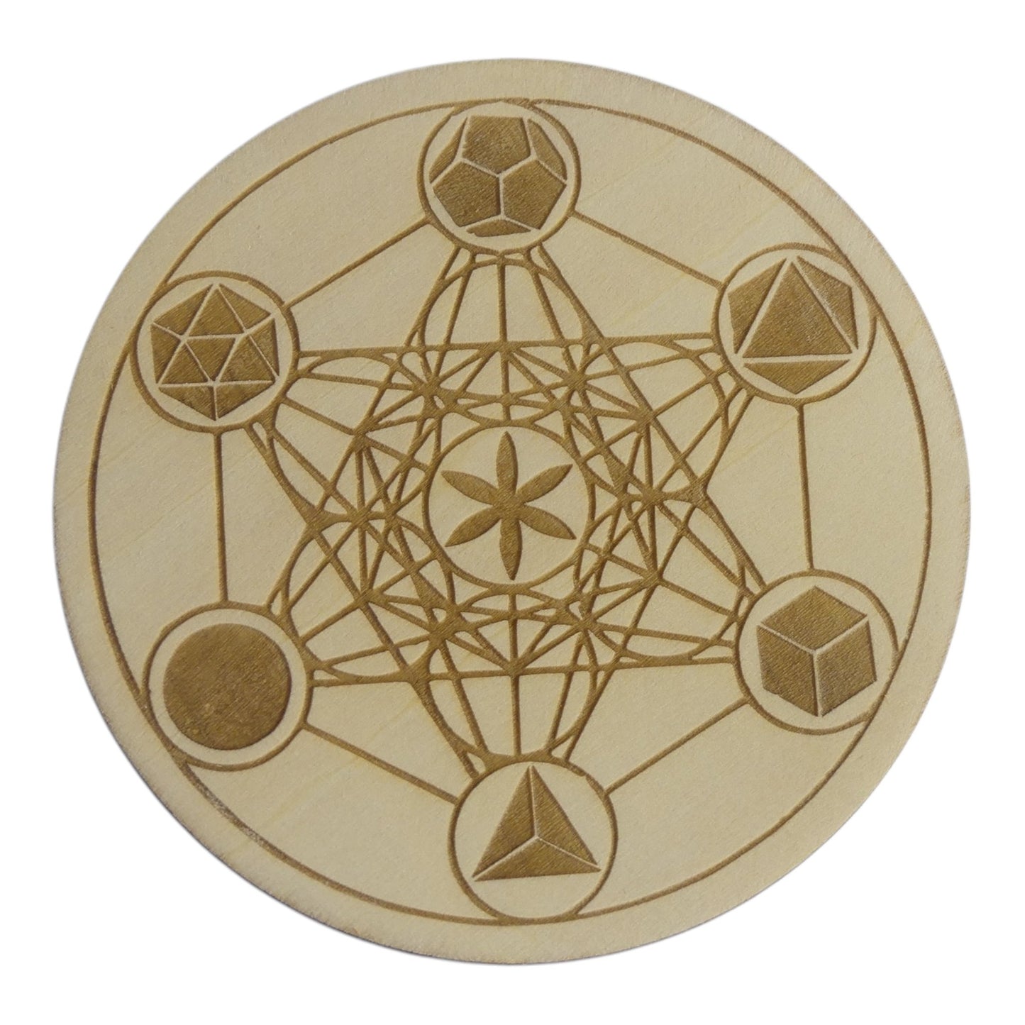 Metatron et symbole de platon plaque de rechargement fleur de vie , ésotérisme , symbole sacrés, bien être lithothérapie fabrication francaise et artisanale en gravure et découpe laser