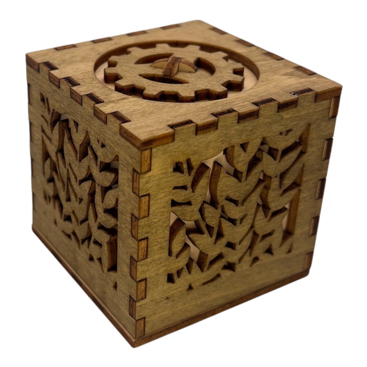 Petite boite en bois en decoupe laser avec engrenage , mécanisme caché , pas de casse tête, boite à bijoux ou à trésors fabrication francaise et artisanale
