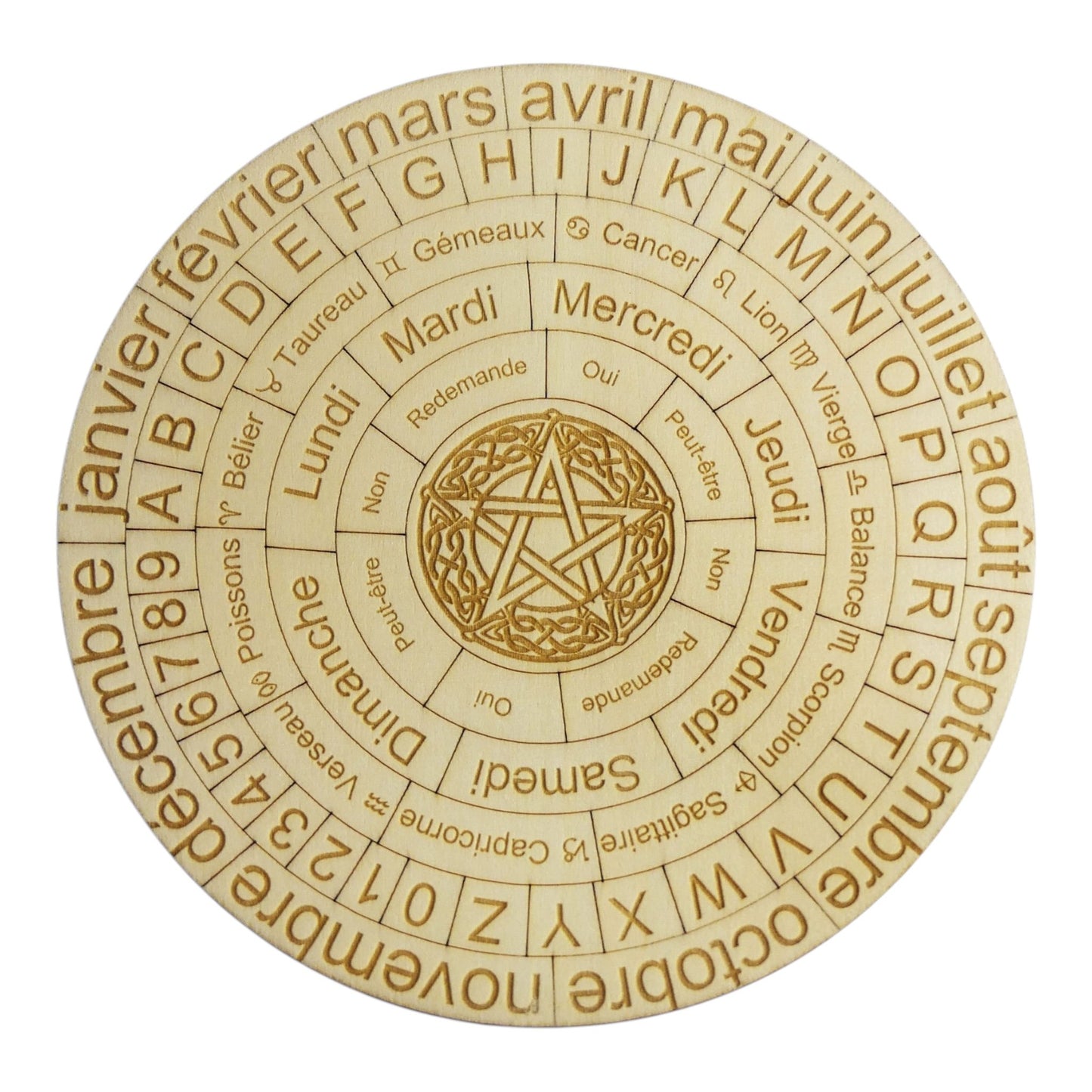 Planche à pendule pentacle rechargement fleur de vie , ésotérisme , symbole sacrés, bien être lithothérapie fabrication francaise et artisanale  en gravure et découpe laser