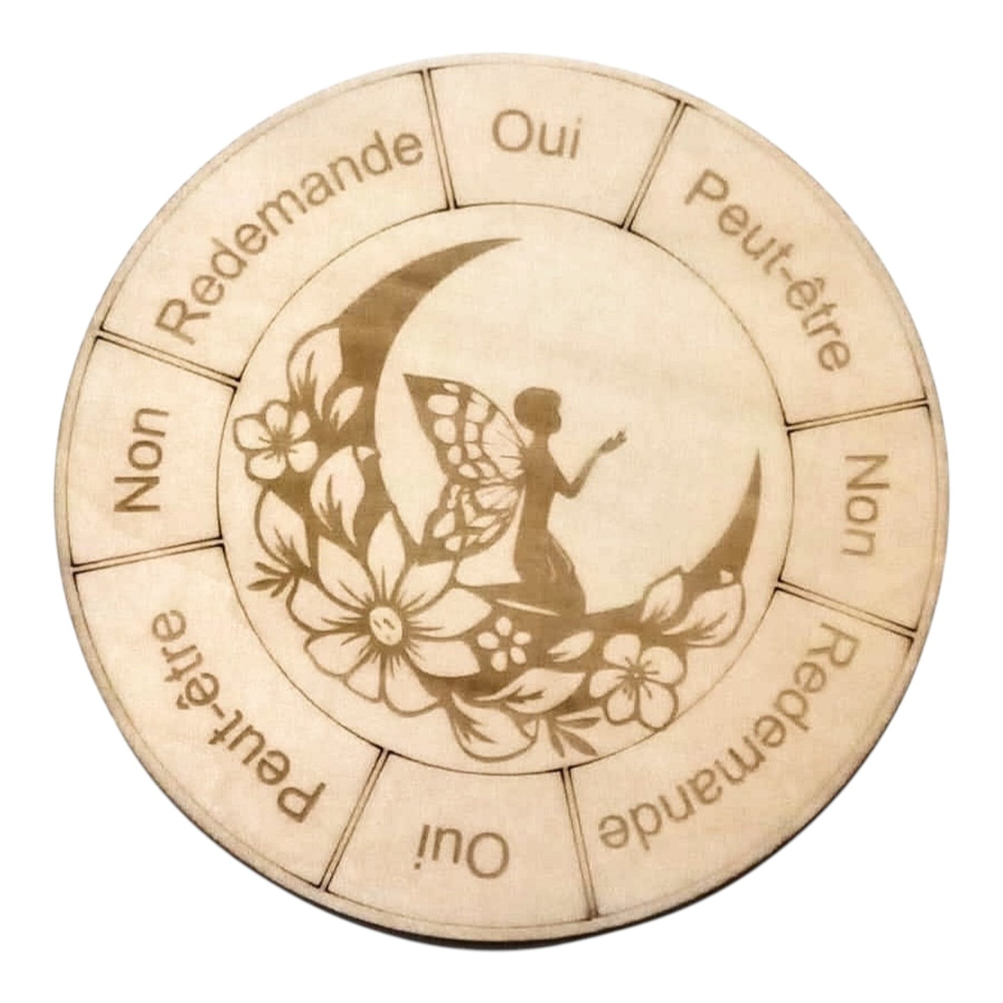 Planche à pendule Fée rechargement fleur de vie , ésotérisme , symbole sacrés, bien être lithothérapie fabrication francaise et artisanale en gravure et découpe laser
