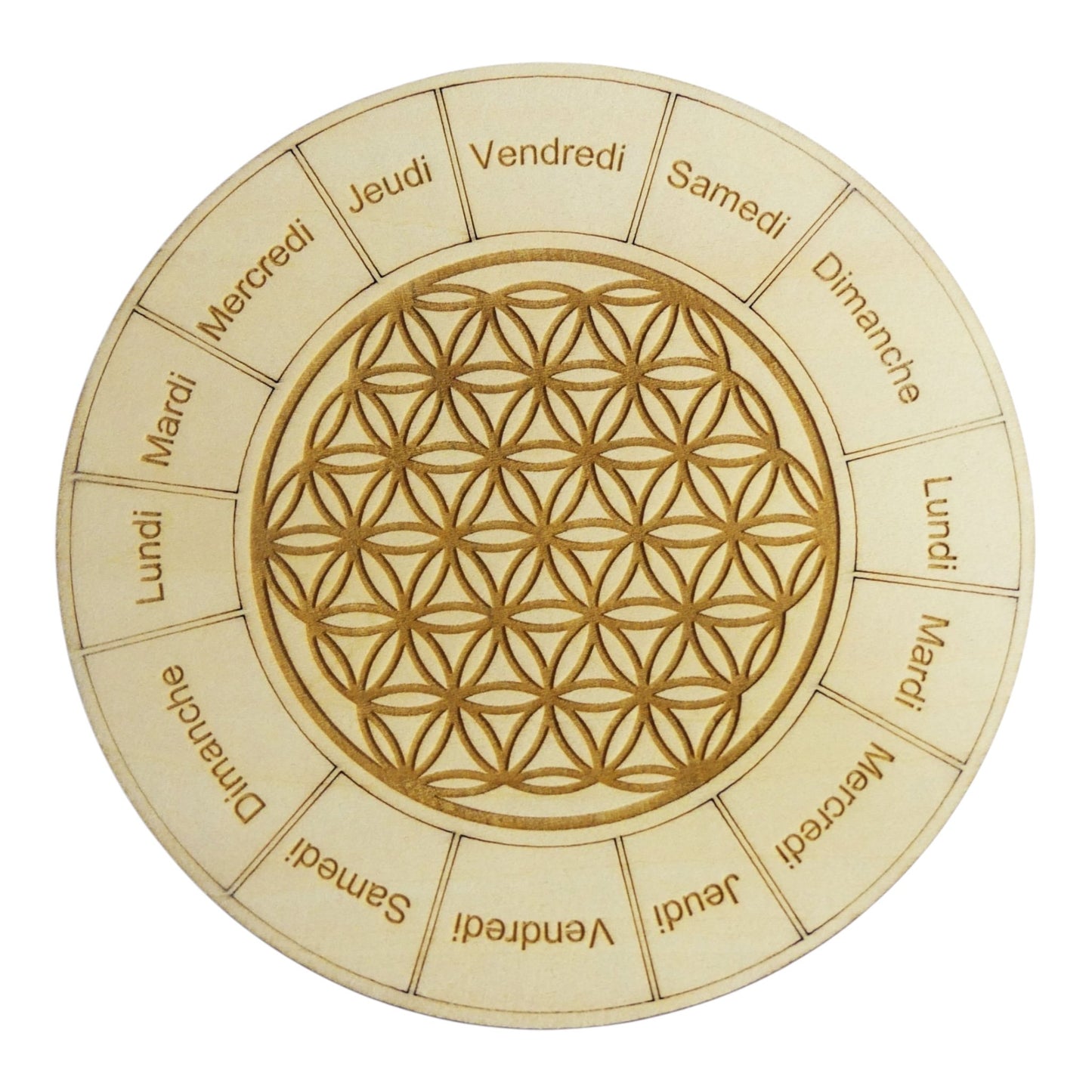 Planche à pendule fleur de vie rechargement fleur de vie , ésotérisme, bien être lithothérapie fabrication francaise et artisanale  en gravure et découpe laser