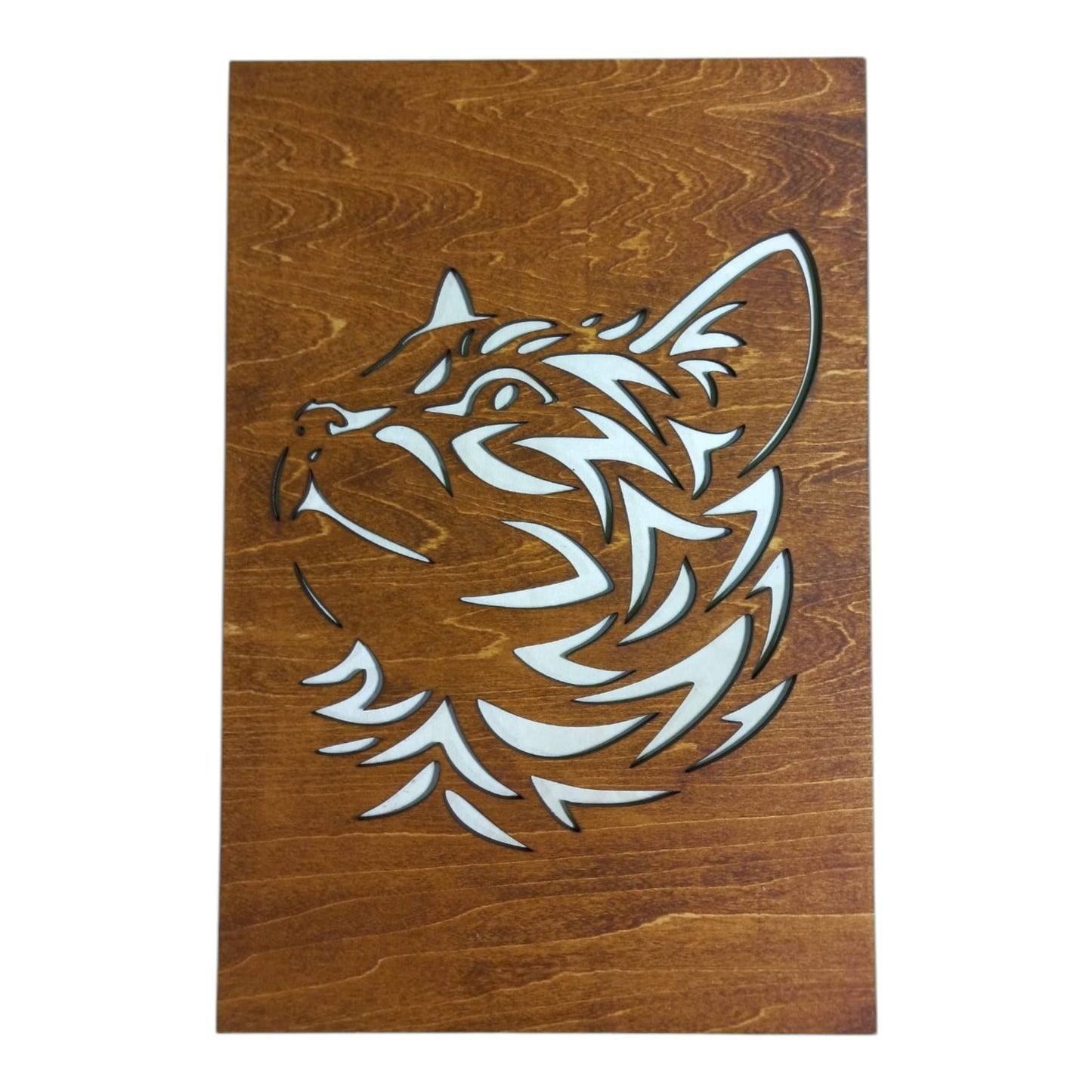 Tableau en bois Chat , décoration d'intérieur naturelle en découpe laser. Décoration murale en reliefs. Art du bois de fabrication francaise et artisanale