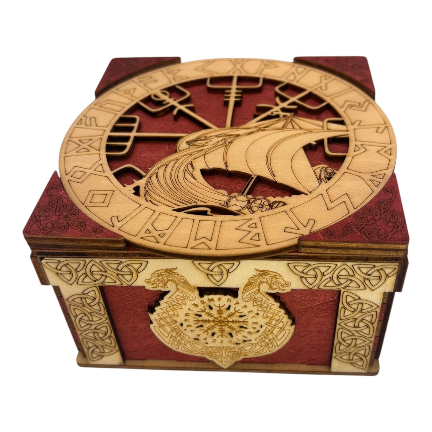 boite viking mécanisme pas de casse tête , boite à bijoux secrets trésors , belle décoration intérieur fabrication française et artisanale en gravure et découpe laser