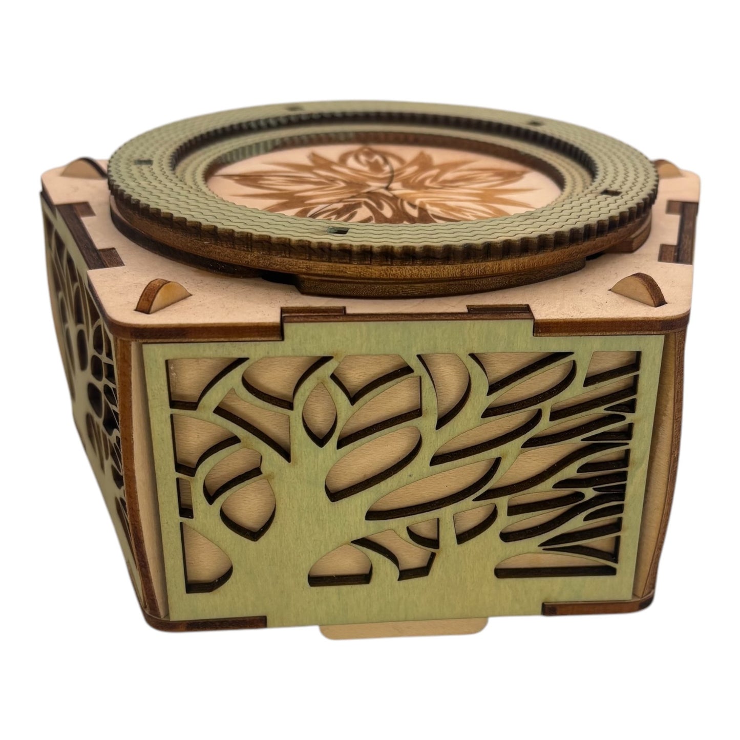 Boite en bois avec mécanisme et engrenage sans casse tete decoration intérieur boite bijoux, secrets trésors fabrication francaise et artisanale en gravure et découpe laser