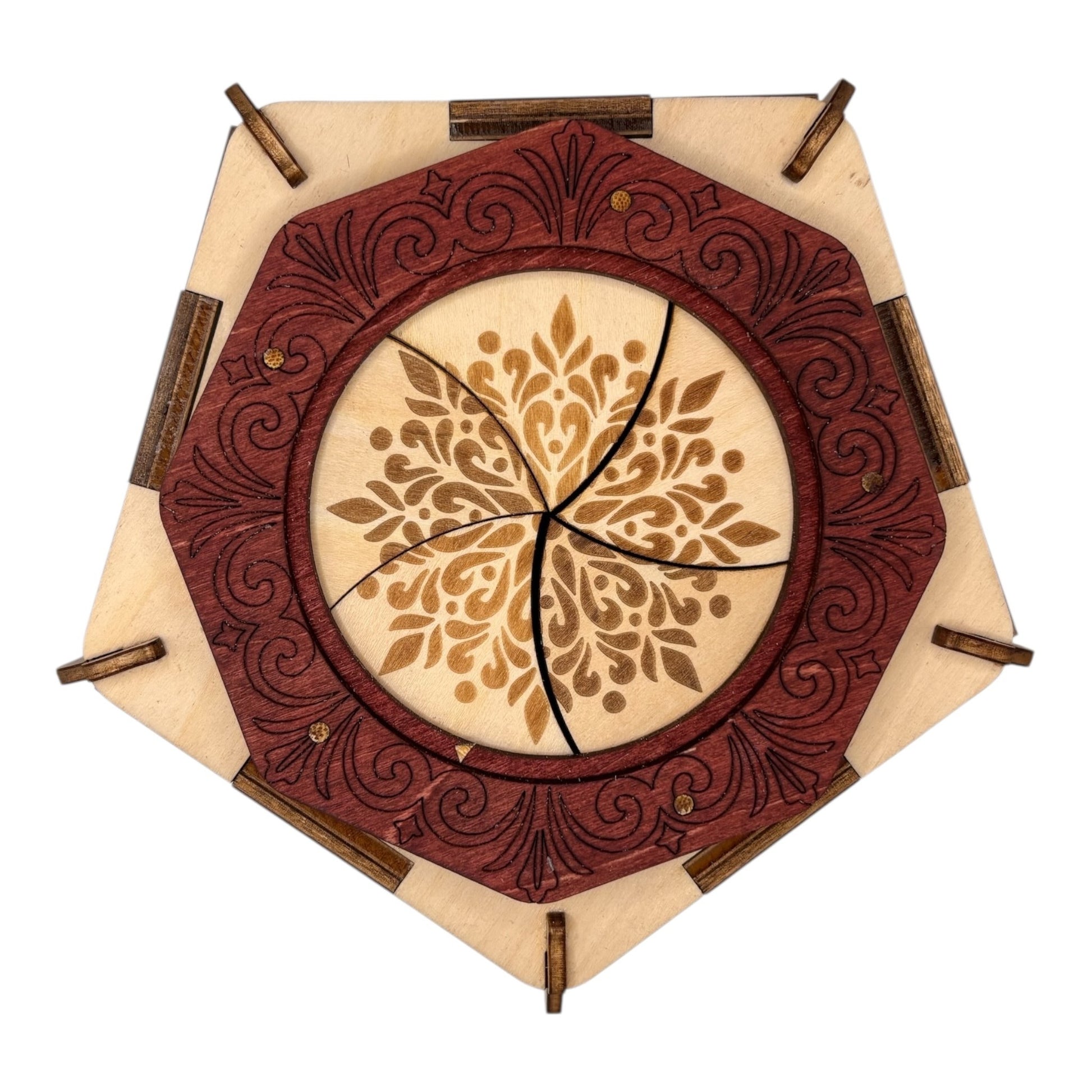 Boite en bois mécanisme avec engrenage par rotation sans casse tete décoration intérieur pour bijoux secrets trésor  fabrication artisanale et francaise en decoupe et gravure laser