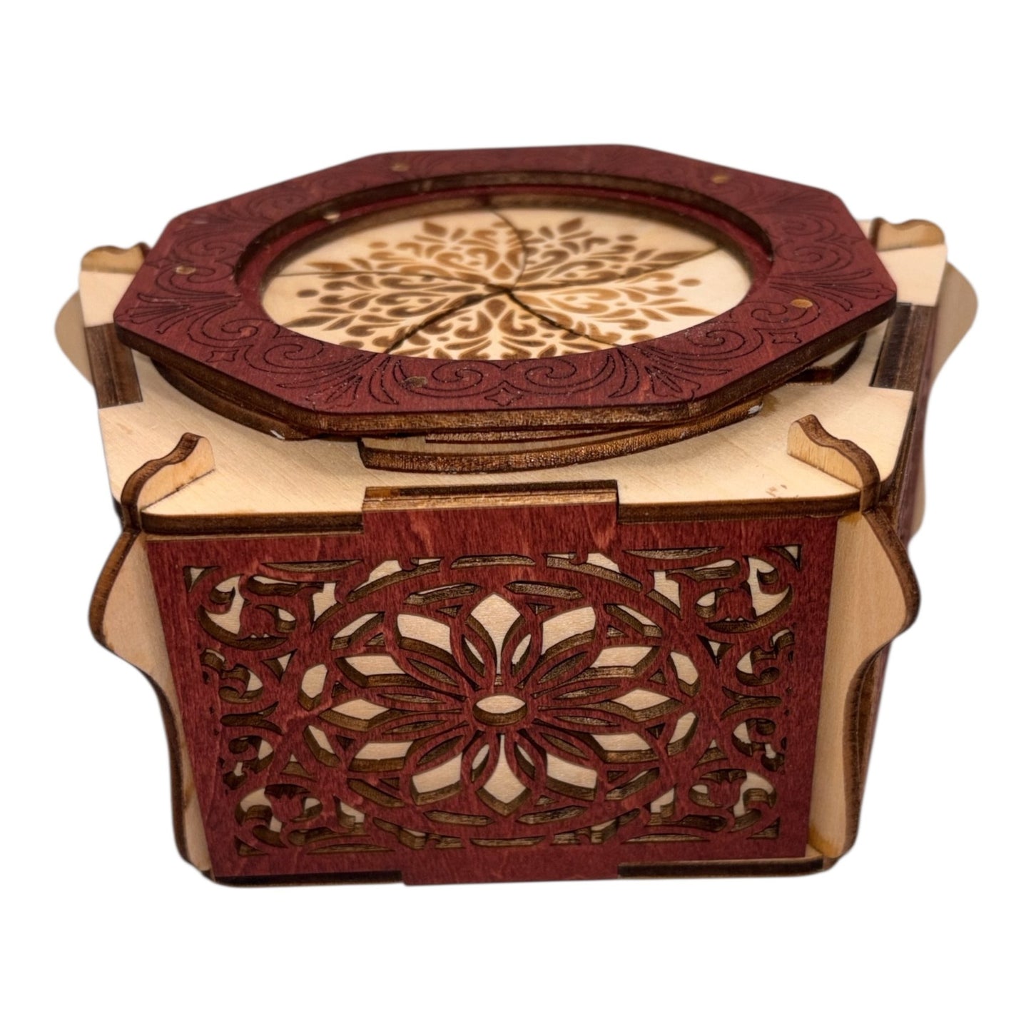 Boite en bois mécanisme avec engrenage par rotation sans casse tete décoration intérieur pour bijoux secrets trésor  fabrication artisanale et francaise en decoupe et gravure laser